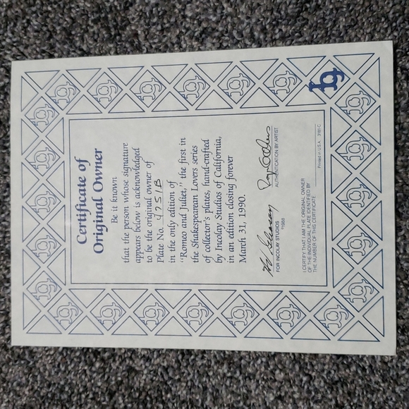 Bradex 1988 Romeo & Juliet Shakespearean Lovers Incolay Stone Collector's Plate - Picture 13 of 16